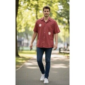 Tuesday Girlfriend Flower Short Sleeve Button-Down Shirt Size Medium